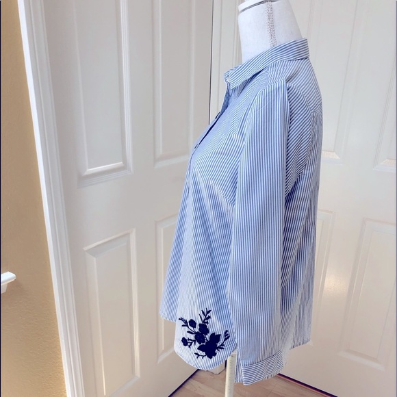 NWOT - J Jill  Striped & Embroidered Blouse - Picture 2 of 8